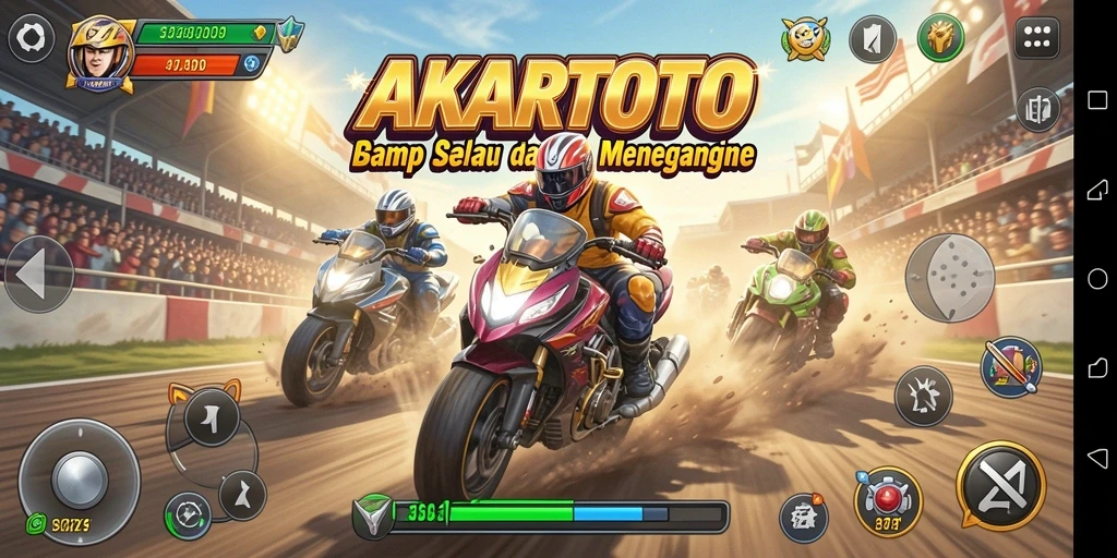 Tampilan gameplay seru dengan mobil balap di trek menantang.