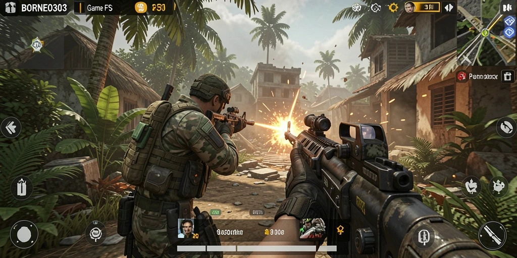 Tampilan gameplay mendebarkan di BORNEO303, penuh aksi FPS.