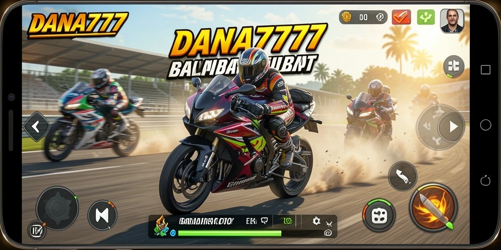 Tampilan gameplay DANA777 dengan aksi balap motor yang mendebarkan.