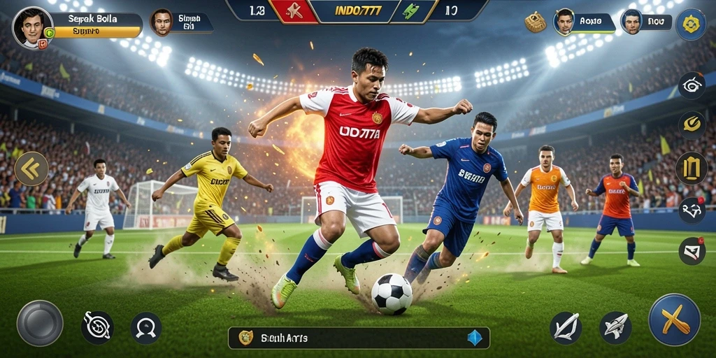 Tampilan gameplay INDO777 saat pertandingan sepak bola yang seru.
