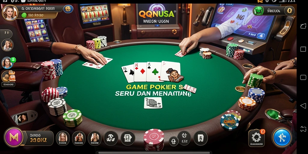 Tampilan utama gameplay QQNUSA yang menampilkan suasana poker yang seru.
