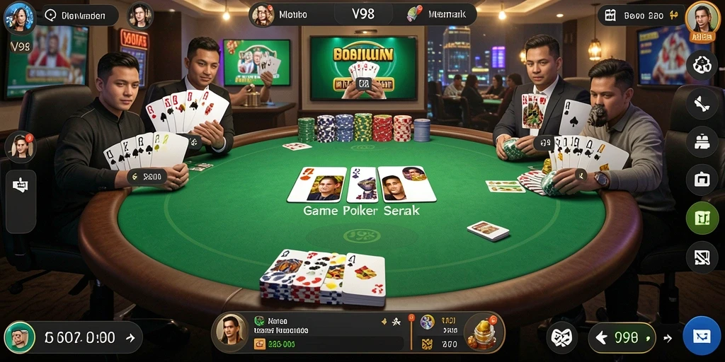 Tampilan permainan poker yang mendebarkan di V98.