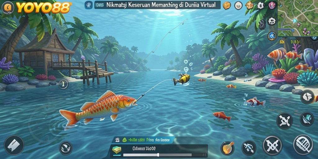 Screenshot gameplay YOYO88 dengan aksi seru memancing ikan.